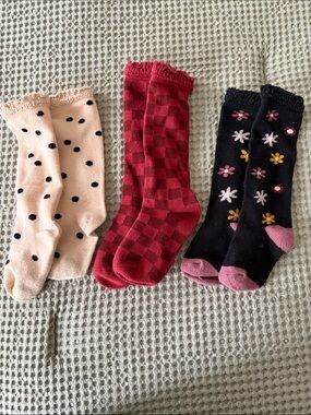 Kids Crew Socks 3-Pack - Pink Polka Dot, Red Check, Black Floral